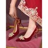 2025 Red Xiuhe Wedding Heels: Pearl Embroidered, Versatile Bridal Shoes