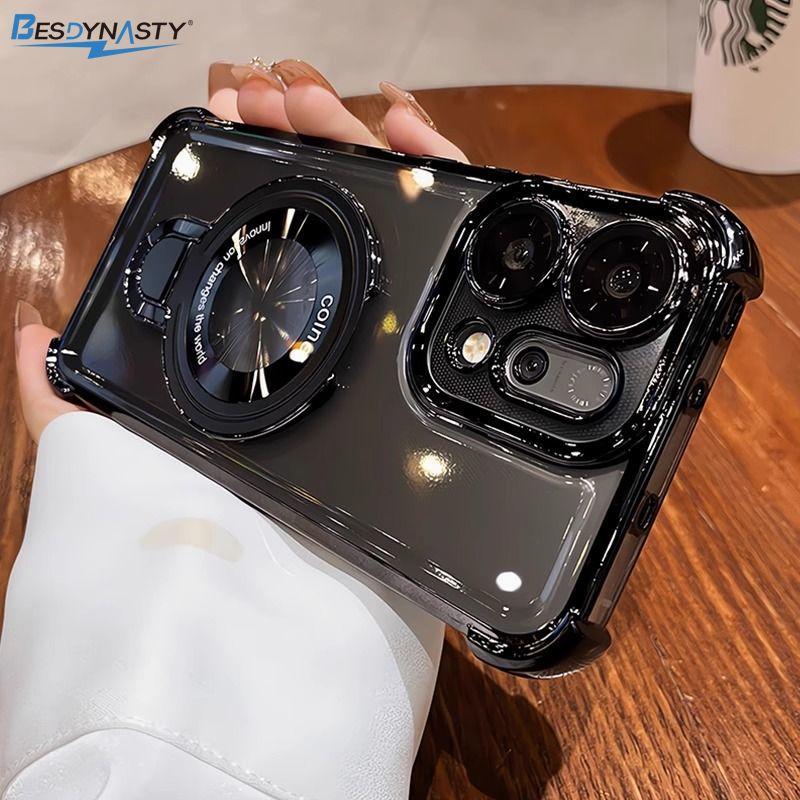 Case For OPPO Reno 14 Pro 14F 14FS 5G Bracket Magsafe  Transparent Plating Airbag Magnetic Cover For OPPO Reno 14 Shell