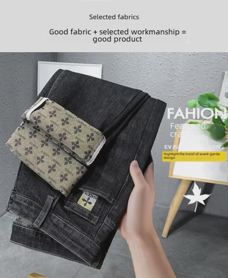 Men's High-Quality Embroidered Denim Jeans with Elastic Waistband