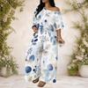 Plus Size Women Two Piece Matching Ensemble Batwing Sleeve Top Loose Long Pants