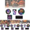 Helles Halloween-Leuchten Einweg-Partyzubehör-Set für 12 mit Papptellern, Bechern, Servietten und Tischdecke