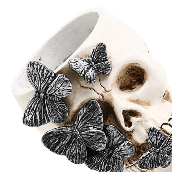Realistisches Totenkopf-Dekor Gotischer Stifthalter, Gruselige Schmetterlings-Make-up-Pinsel Halloween-Themen-Schreibtisch-Organizer, Schreibtisch-Stiftebecher für Home Office