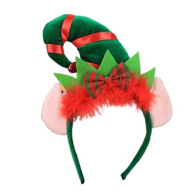 Children Adult Christmas Santa Elf Hat Hair Hoop Clasp Contrast Color Fluffy Bow