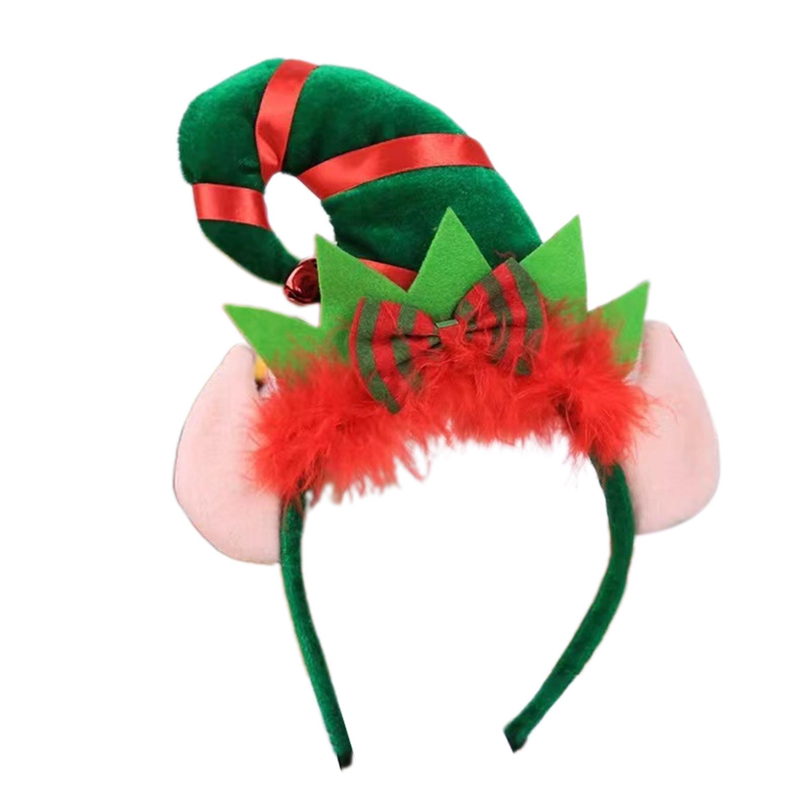 

Children Adult Christmas Santa Elf Hat Hair Hoop Clasp Contrast Color Fluffy Bow B