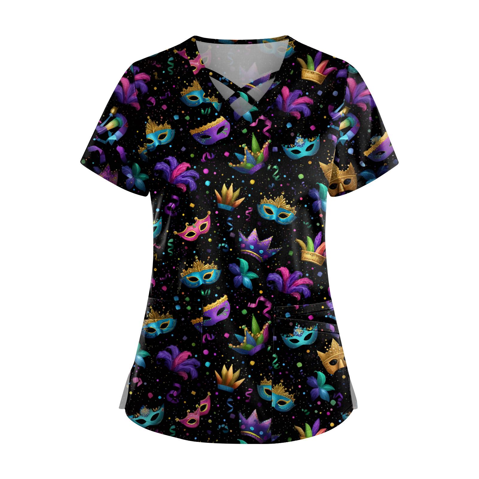 

Женский топ с коротким рукавом, ступенчатым V-образным вырезом, принтом и карманом, быстросохнущий XXL чёрный