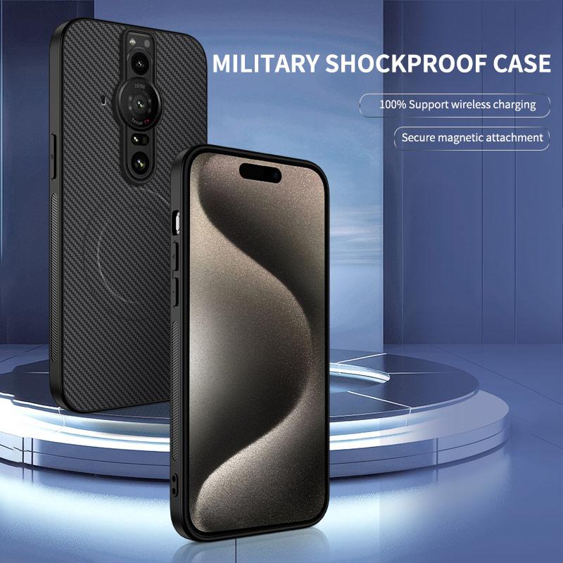 Carbon Fiber Texture Wireless Charging Magnetic Case For Sony Xperia Pro I Pro-i ShockProof Phone Cover