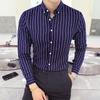 Gestreiftes Hemd Herren Langarmhemd Mode Jugend Student Slim Shirt