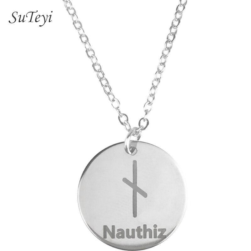 New Style 25 Style Rune Letters Viking Necklaces & Pendants Stainless Steel Material Statement Necklace Women Jewelry