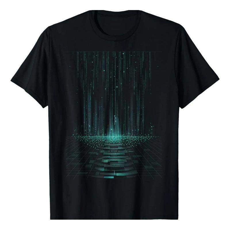 Camiseta Ciberpunk Digital Code Binaire Matrix Green S разноцветный