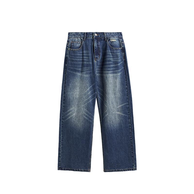 

Мужские кошачьи усы, винтажные прямые брюки из 88% хлопка, мешковатые широкие брюки, рваные джинсы для мужчин, модная корейская одежда XL синий