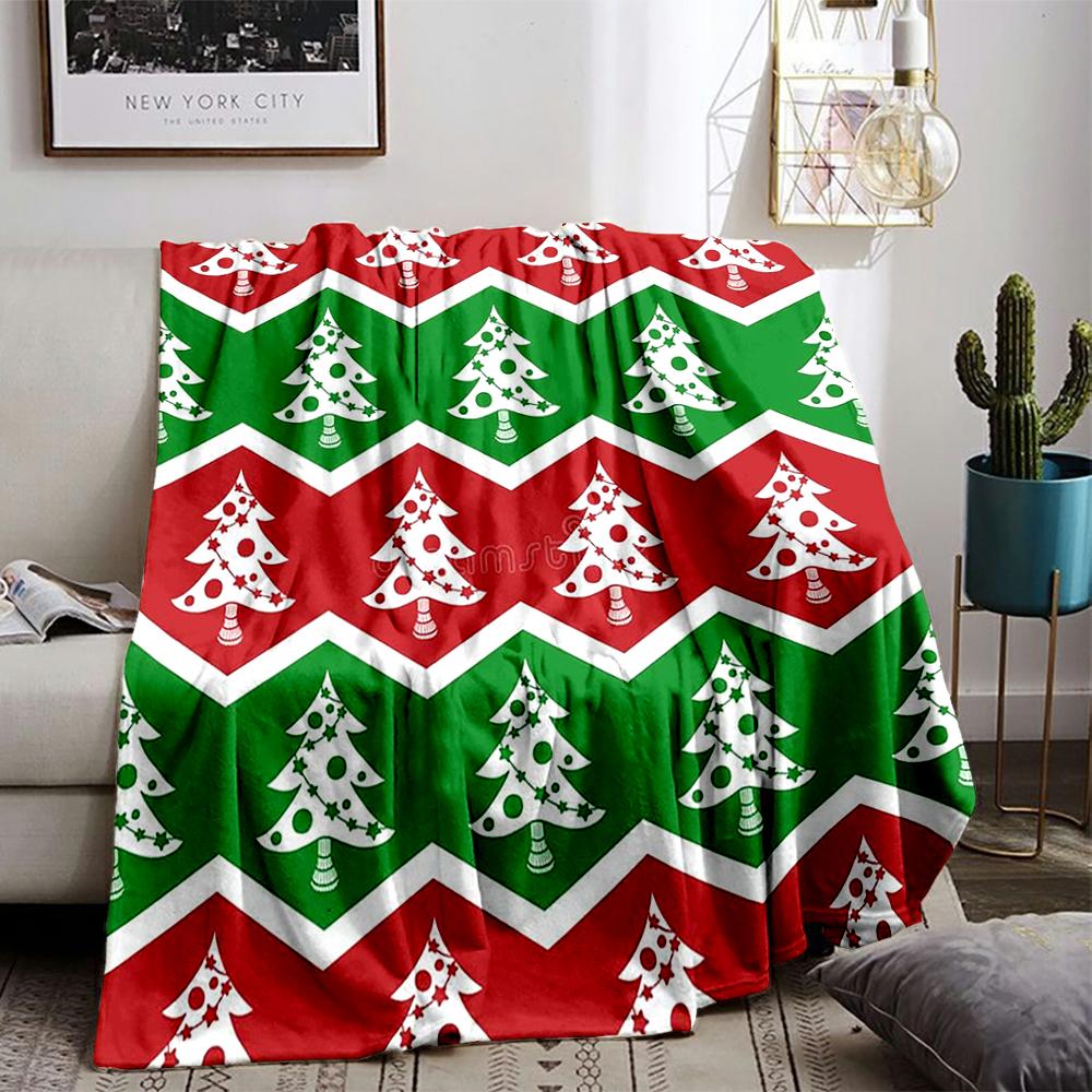 Christmas Tree Pattern Red and Green Flannel Blanket for Bedroom, Living Room, Sofa, and Nap