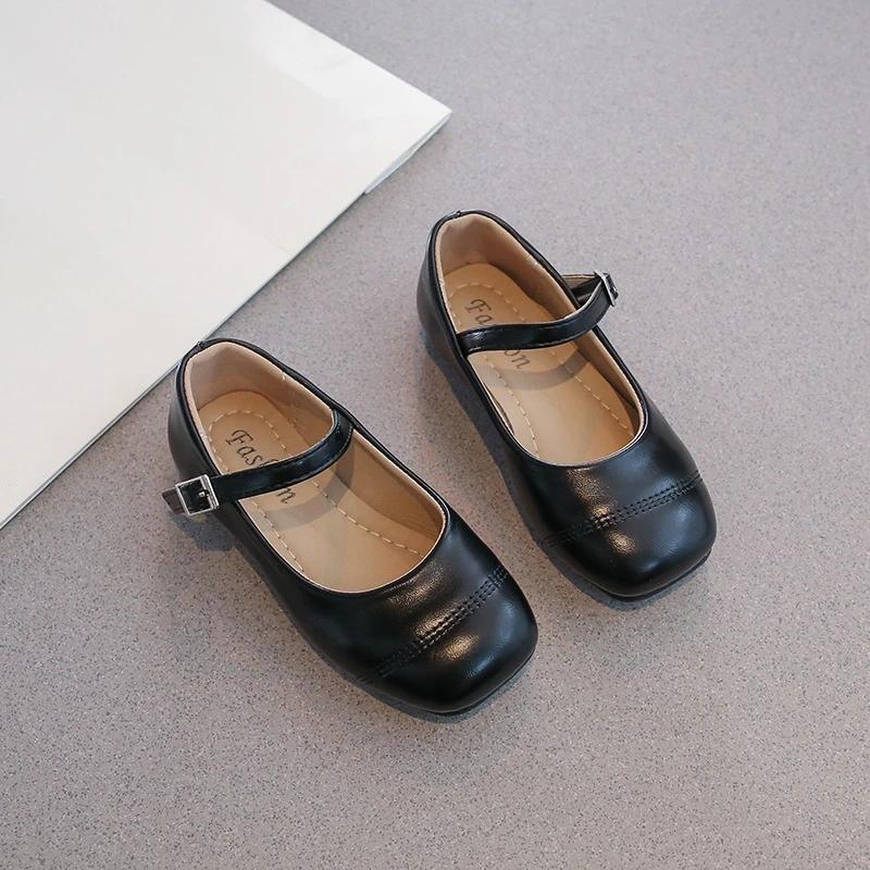 

Girls Soft Flats Narrow Kids Mary Janes Square Toes Comfortable Children School Party Wedding Shoes 26-37 New Silver Black Color 37