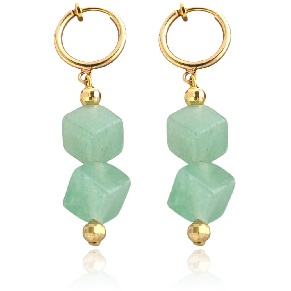 

Natural stone aventurine cubic earrings hoop earrings for women simple dangling gold green gift made in Japan [R-days Daikanyama] (earrings) зелений