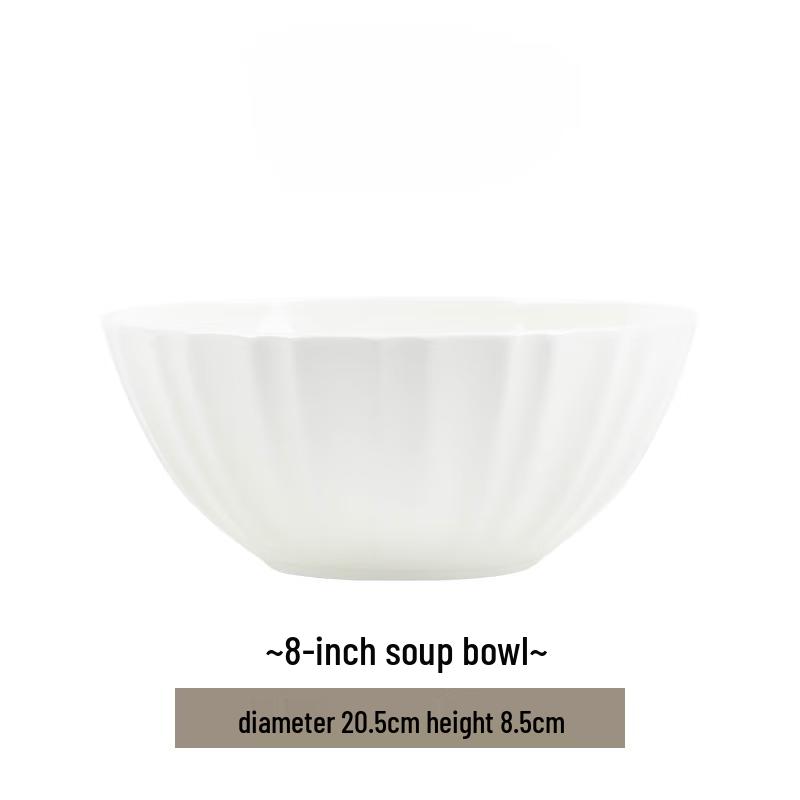 Jingdezhen Pure White Embossed 8-inch Soup Bowl