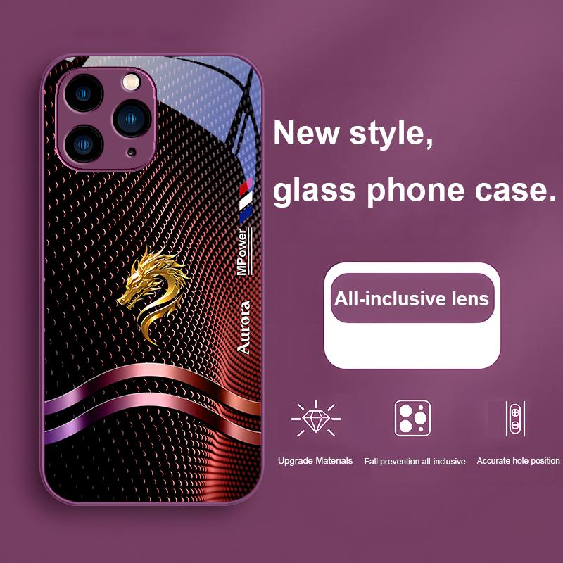 Platinum Light China Golden Dragon For Iphone 15 14 13 12 11 Pro Max XS XR 7 8 Plus 2020 2022 SE Tempered Glass Phone Case