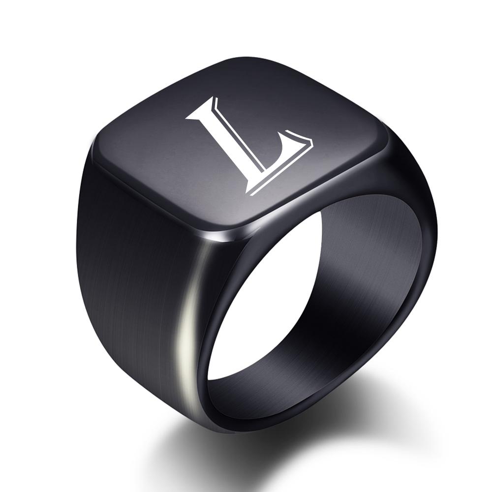 2025 Minimalist 26-Letter Smooth Titanium Steel Ring, Stainless Steel, 18MM Wide, Unisex
