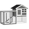 Multi-Equipped Rabbit Hutch Cage: Upper House with Ramp, Droppings Tray, Window + Outdoor Run