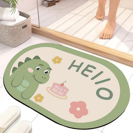 Cartoon Oval Bath Mat for Bathroom Non Slip Diatomaceous Floor Mat Super Absorbent Bathroom Rug Fit Under Door Quick Dry Floor Mat