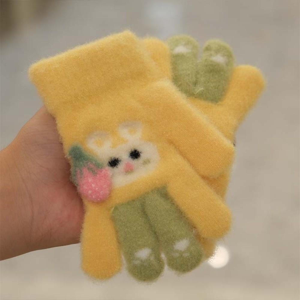 Cartoon Rabbit Children Full Fingers Gloves Plush Windproof Gloves Cute Kids Knitted Gloves