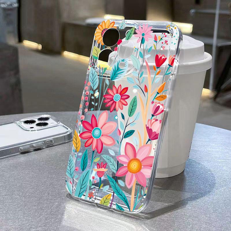 Silicone Flower Case For Xiaomi Redmi Note 15 14 13 12 Pro Plus 5G 12S 11 10S Redmi 12 13 13C Transparent Shockproof Soft Cover