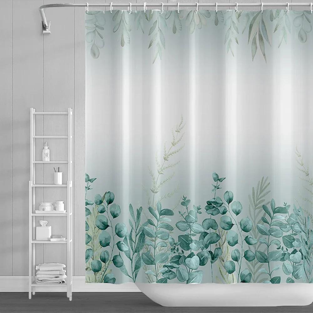Watercolor Green Leaf Shower Curtain for Bathroom Vines Plant Nordic Minimalist Polyester Botanic Curtain for Home Hotel 180x240