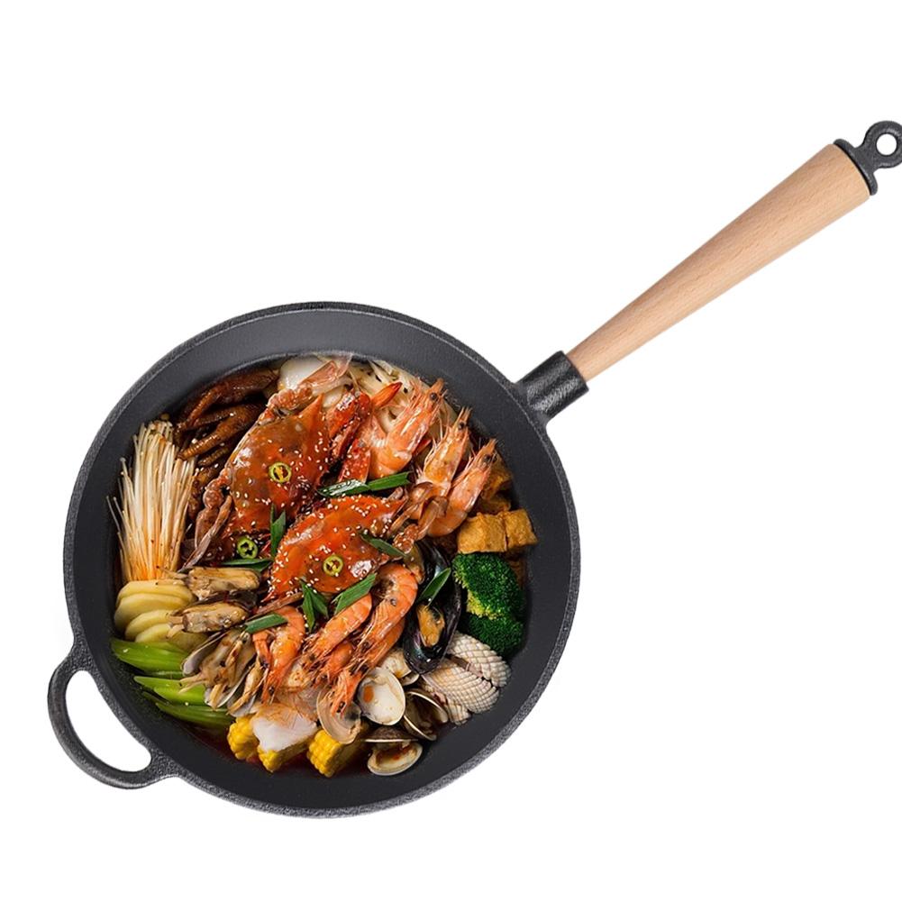 Haushaltsküchenutensilien Gusseisen Bratpfanne Bratpfanne Kochen Steakpfanne mit HolzgriffBratpfanne mit Holz