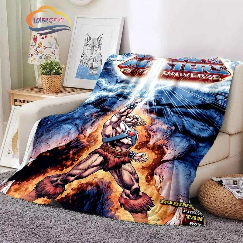Science fiction adventure cartoon Masters of the Universe Cashmere Blanket 3D Printed He-Man Cartoon Flannel Bedspread camping