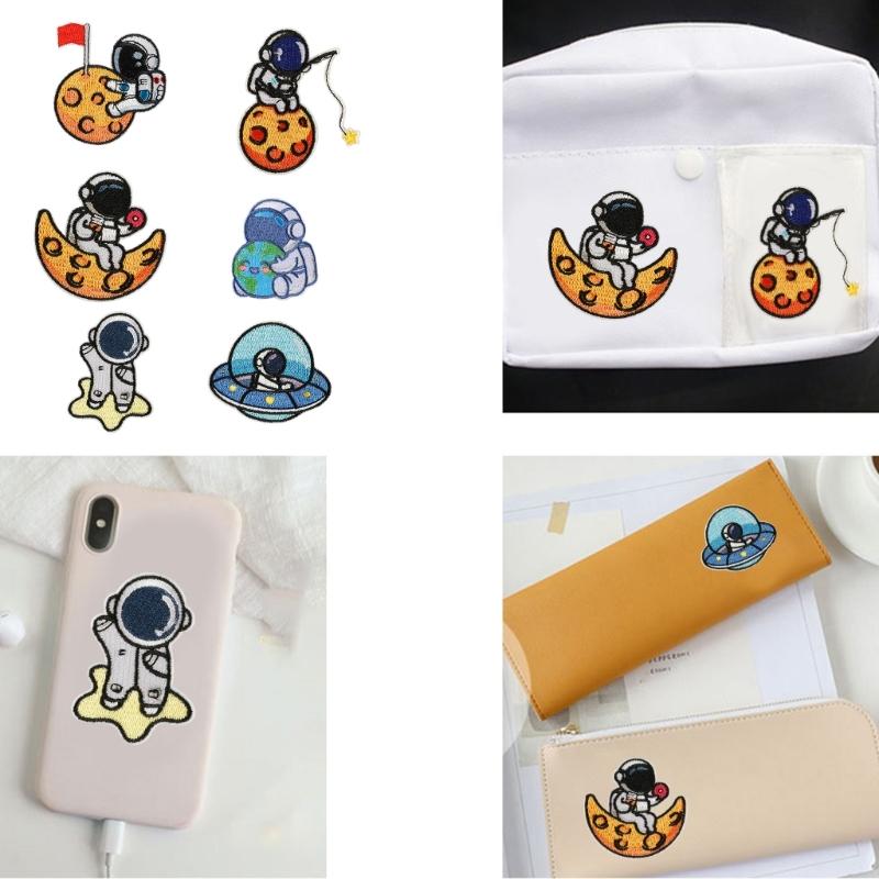 6 Pcs Lovely Repair Patches Iron on Patches Embroidered Patches Astronaut Sew On Decorative Appliques for Clothes Hat