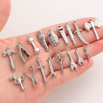 5pcs No Fade Tools Axe Wrench Sword Daily Supplies Charm Pendant For DIY Jewelry Making Accessories Keychain Earring Connectors