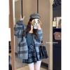 Lazy wind women's top contrasting striped long-sleeved sweater jacket women's autumn loose hooded knitted cardigan