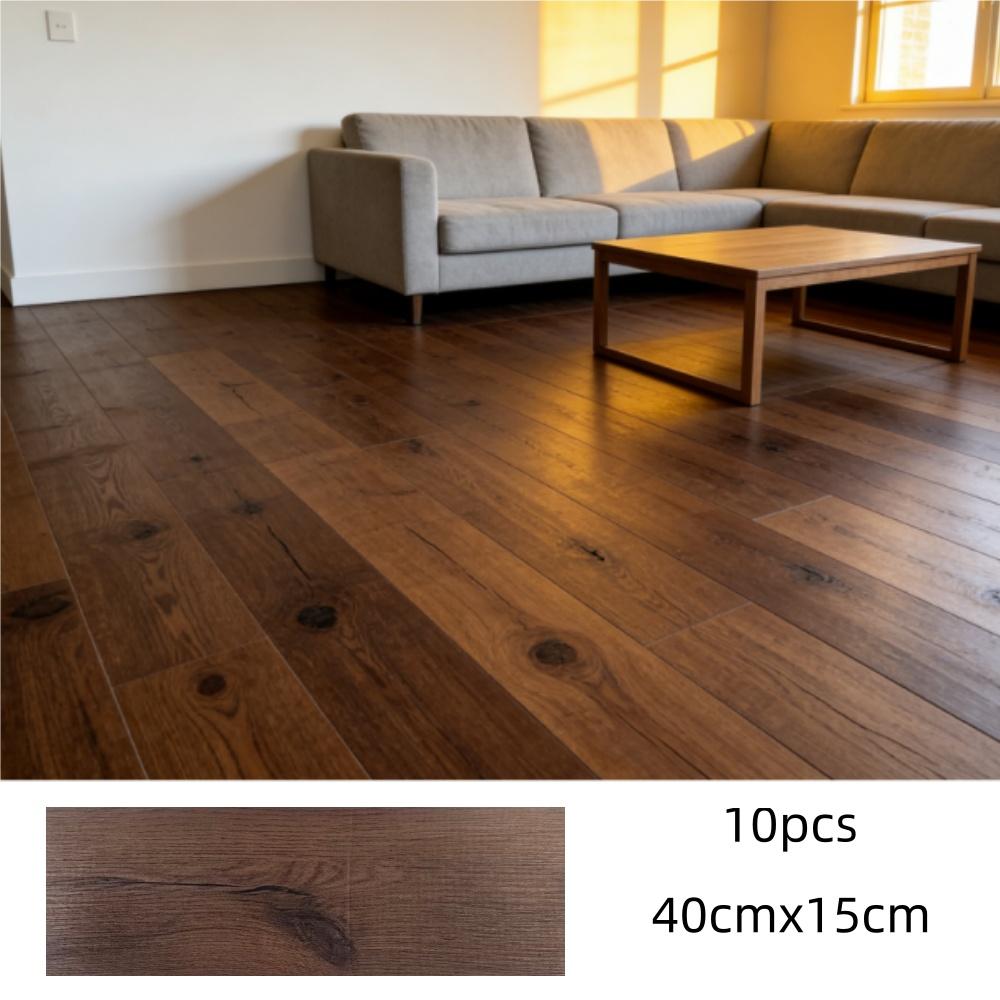 10 pcs 15x40cm wood grain PVC floor tiles, self-adhesive wear-resistant flooring, suitable for bedroom and home decoration