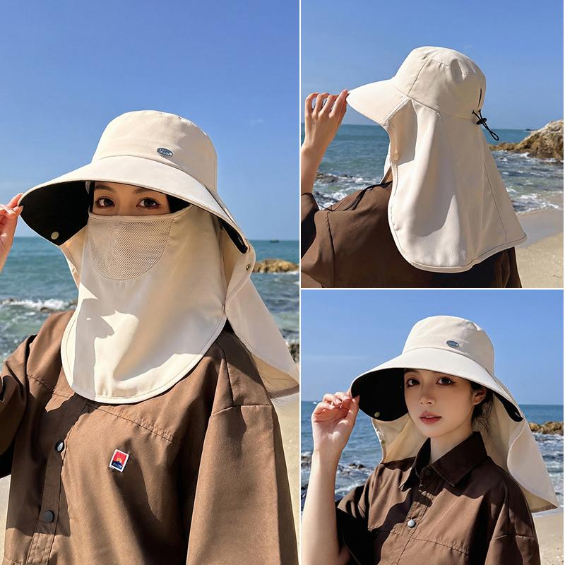 Outdoor Cycling Sun Hat In Spring and Summer, Women's Detachable Face Mask, Large Brim, Fisherman's Hat, Shawl