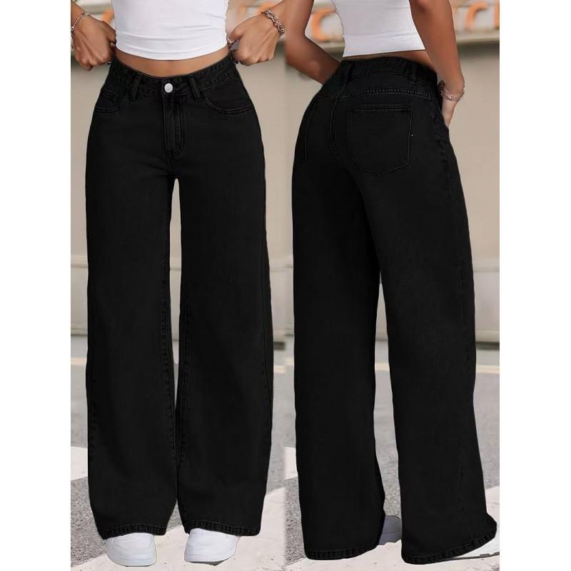 High-Waisted Straight Leg Wide Fit Denim Pants Women - Casual Loose Trousers Plus Size Up To 5XL