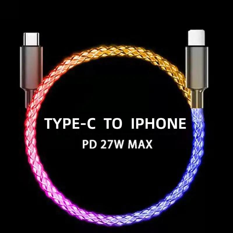 RGB Illuminated Data Cable, 100W Fast Charging with Cool Breathing Light Effect, USB Mobile Phone Charging Cable