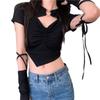 High Street Kurzarm T-shirt Frauen Harajuku Sommer Aushöhlen Schlank Design Ins Koreanische Stil Über Nabel Cropped Top Alle-spiel