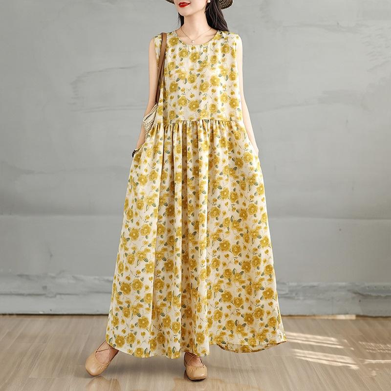 

Без рукавов Плюс размер винтажный цветочный новый в платьях для женщин повседневный свободный макси длинное летнее платье XXL