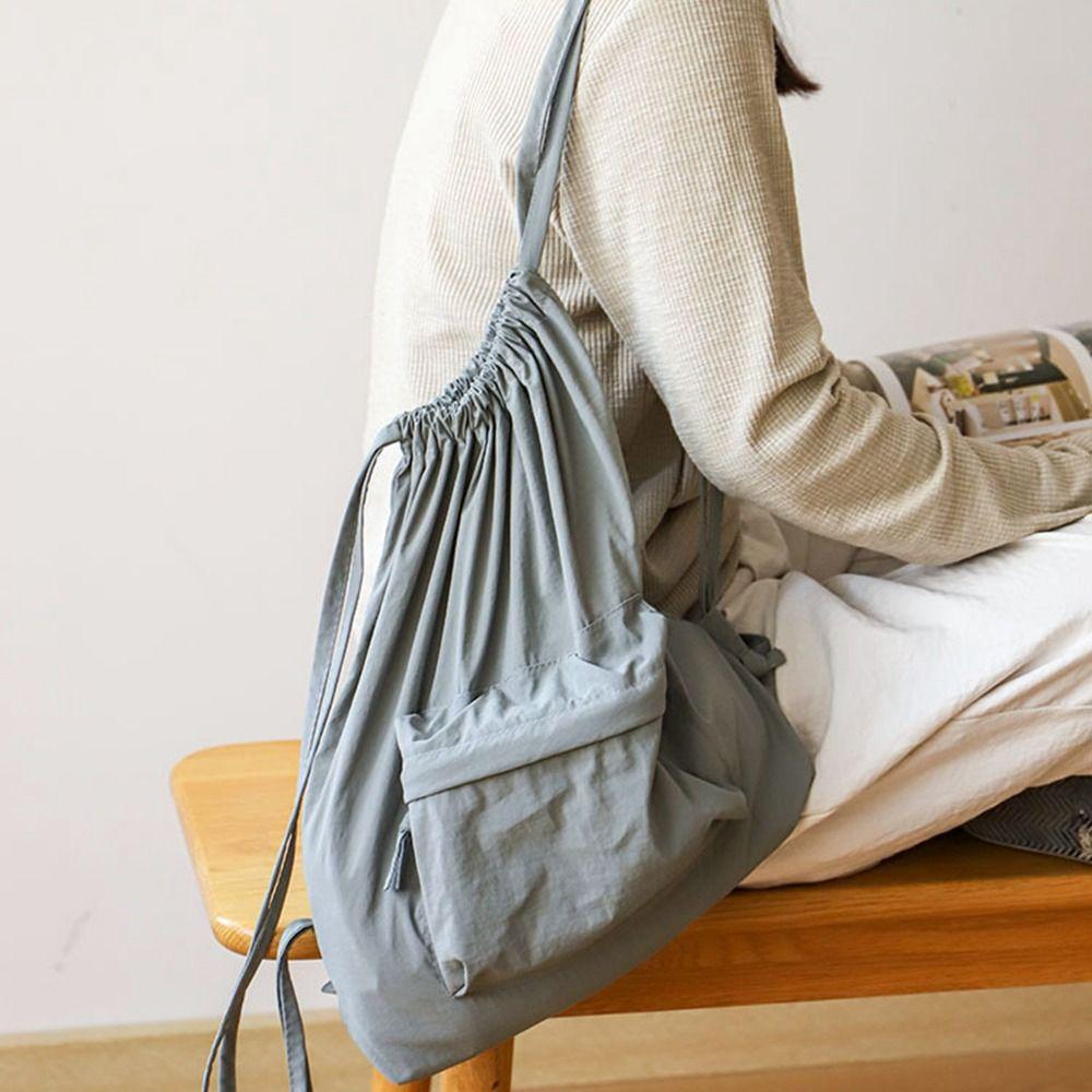

Portable Type Drawstring Backpack Korean Style Cloth Shoulder Bag Cute Nylon Backpack Women білий