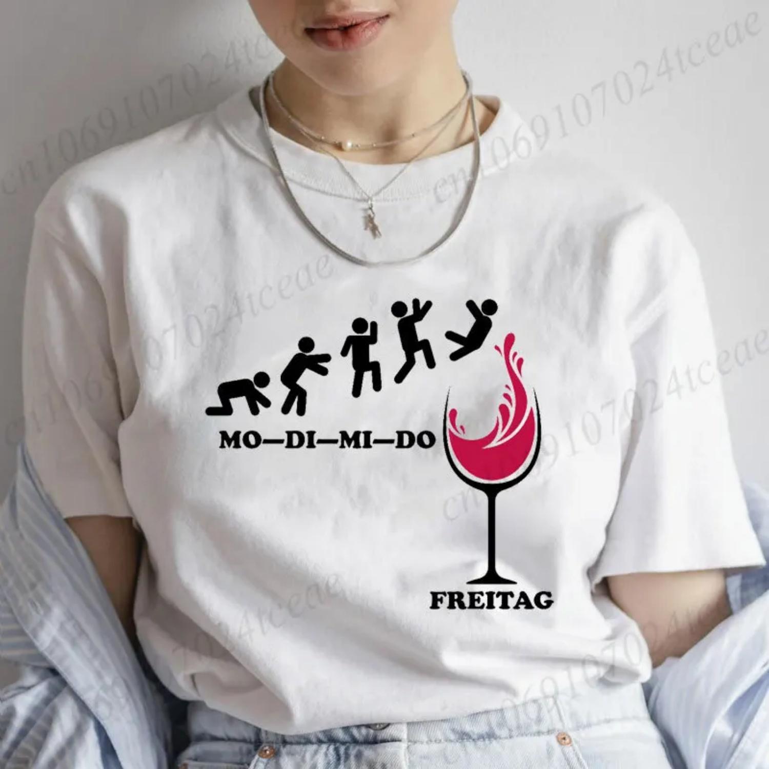 

Summer New Fashion T-Shirts MO-DI-MI-DO-FREITAG Print Party Alkohol Clothing Women T-Shirt Harajuku Graphic Clothing Women s Top XXXXXL білий
