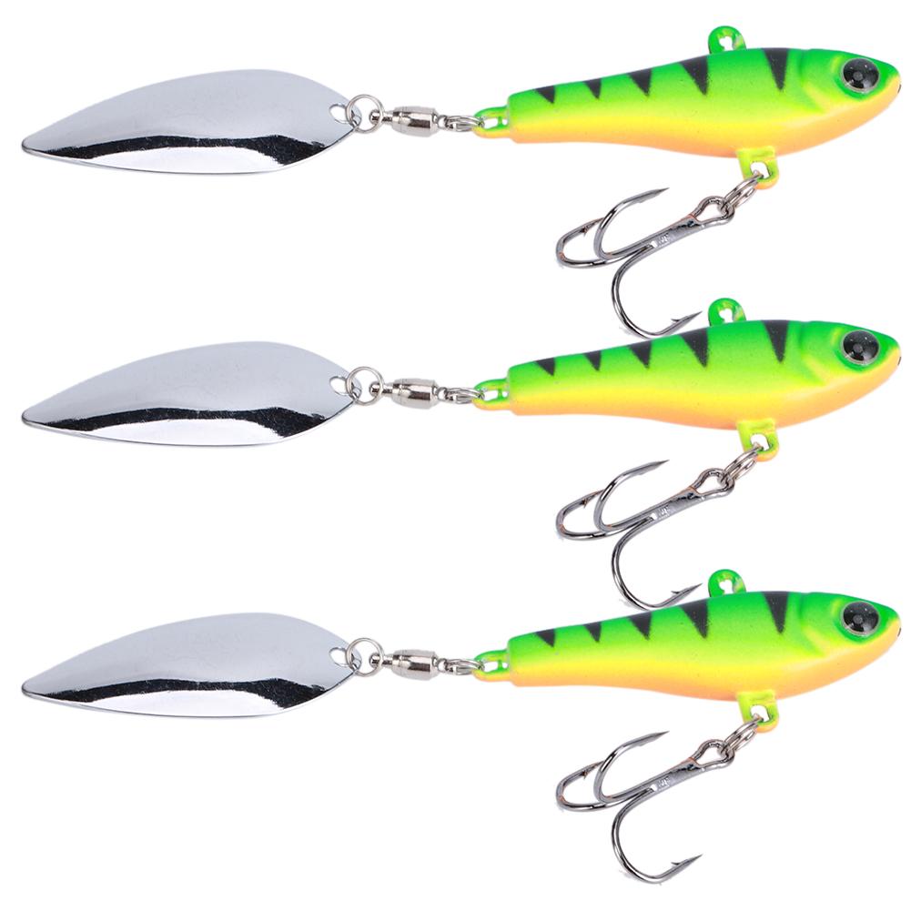 3pcs Artificial Fishing Lures Sequins Rotating Aluminum Hard Bait for Fishing Long ShotBlack Green
