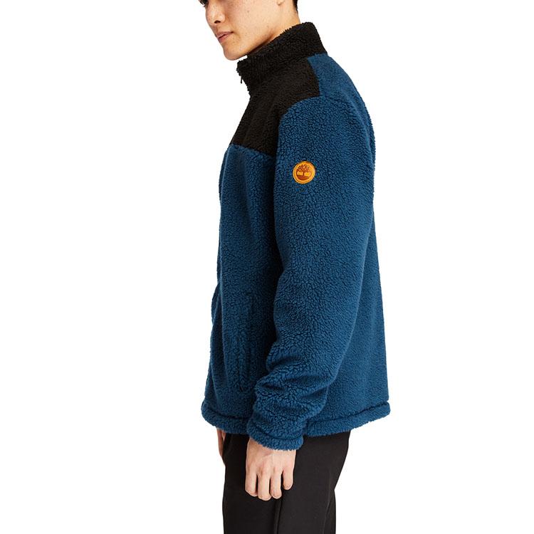 Timberland Color Block Fleece Lined Logo Casual Stand Collar Jacket Men jackets Medium-Blue A43P2-BZ4