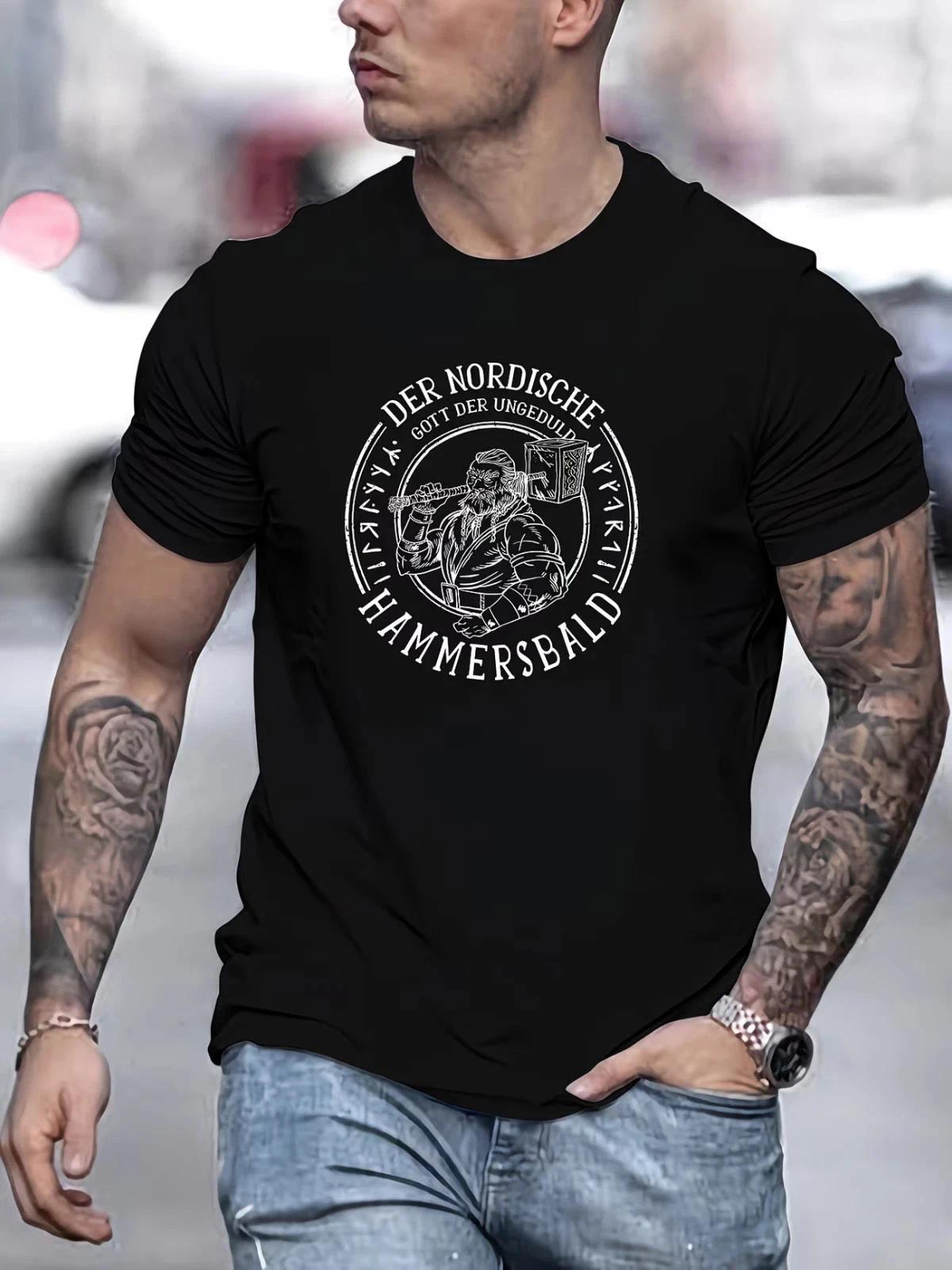 

Mens Nordic Hammer Graphic T shirt Casual Short Sleeve Viking Pattern Tee 4XL