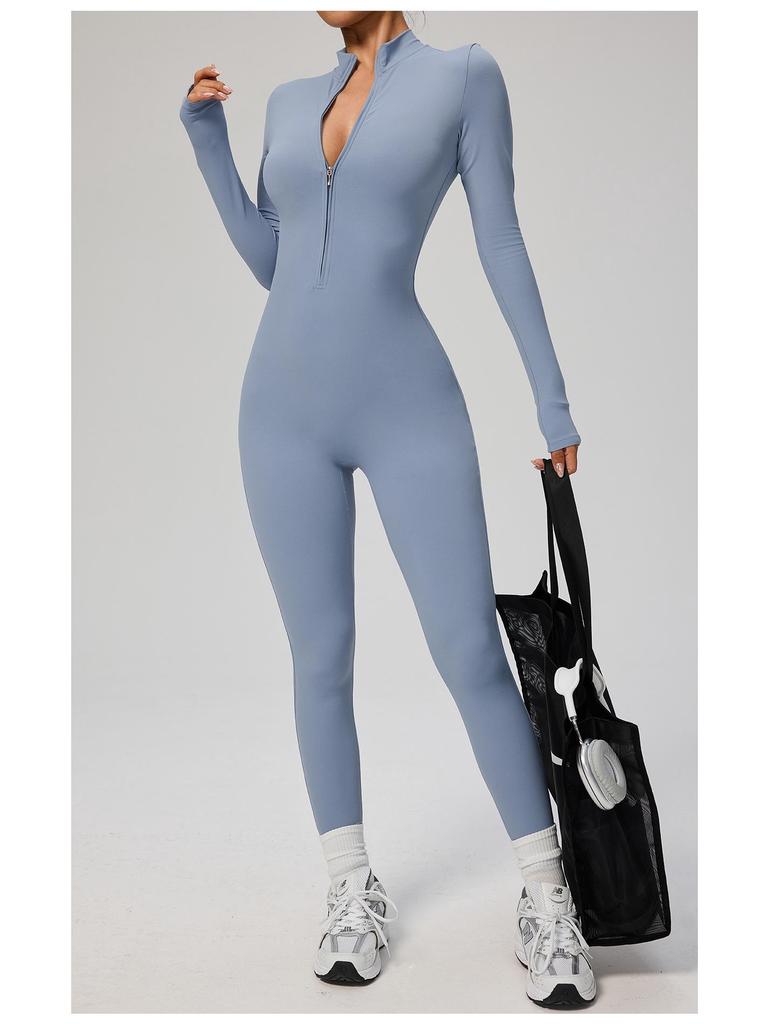 Manyi Zipper Nude Long Sleeve Yoga & Fitness Jumpsuit 8306