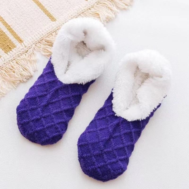 Dámské teplé jednobarevné podlahové ponožky Neklouzavé plyšové pletené korálové fleecové ponožky No Show Socks