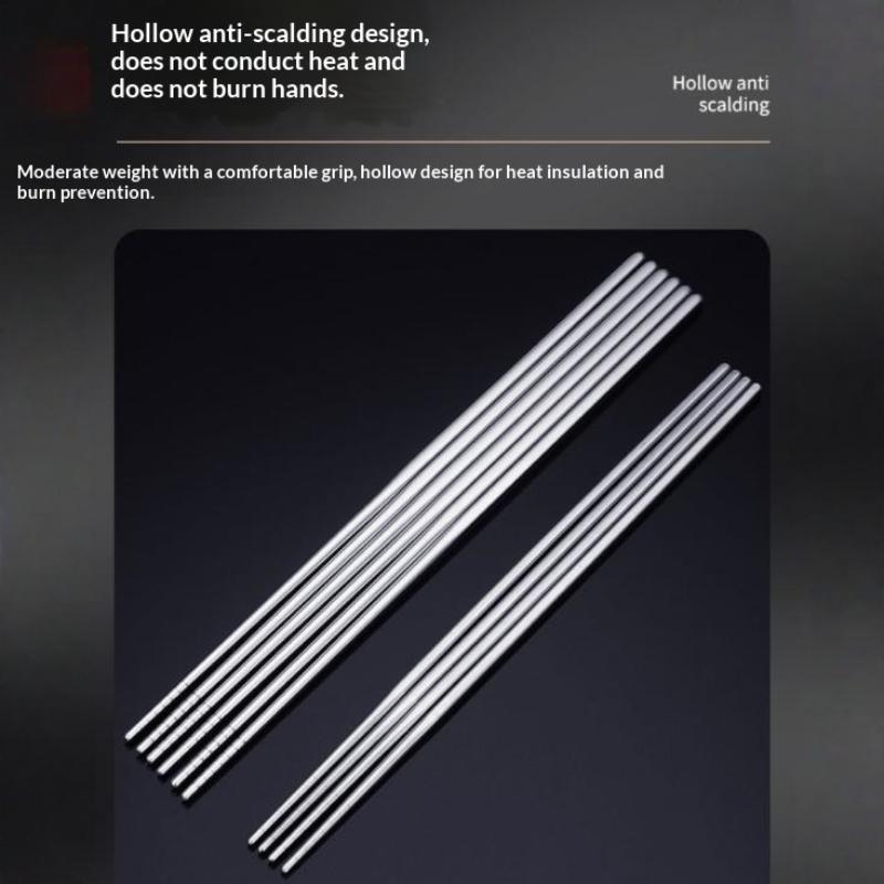 1Pair Stainless Steel Chopsticks Non Slip Tip Heat Resistant Reusable Dishwasher Safe For Home Asian Restaurant Daily Use