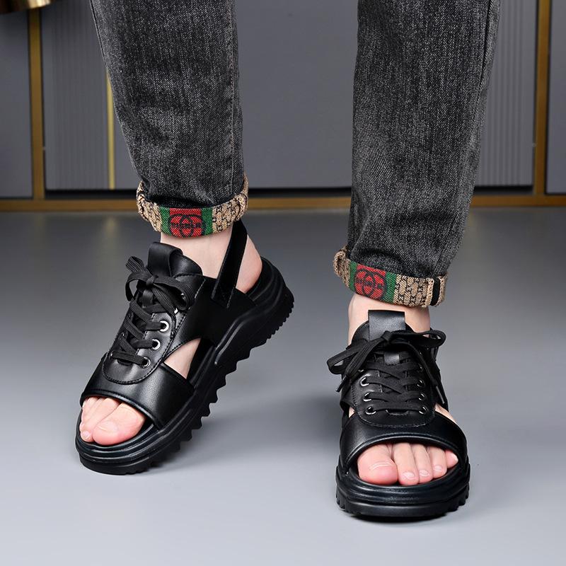 Platform Men's Gladiator Sandals Summer Genuine Leather Shoes Man Slippers Non-slip Bottom Casual Business Shoes for Men Summer