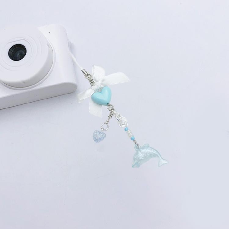 Playful Dolphin Love Bowknot Phone Strap Elegant Dolphin Bowknot Heart Phone Strap Resin Key Rings Charm Camera Pendant