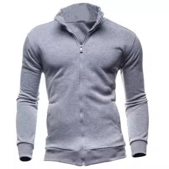 Herren Frühling und Herbst Mantel Reißverschluss Stehkragen Kapuzenpullover Einfarbig Oberbekleidung