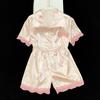 Solid Color Ice Silk Pajamas Women'S Summer Thin Foreign Style High-Value Short-Sleeved Loungewear Two-Piece Set Can Be Worn Outside