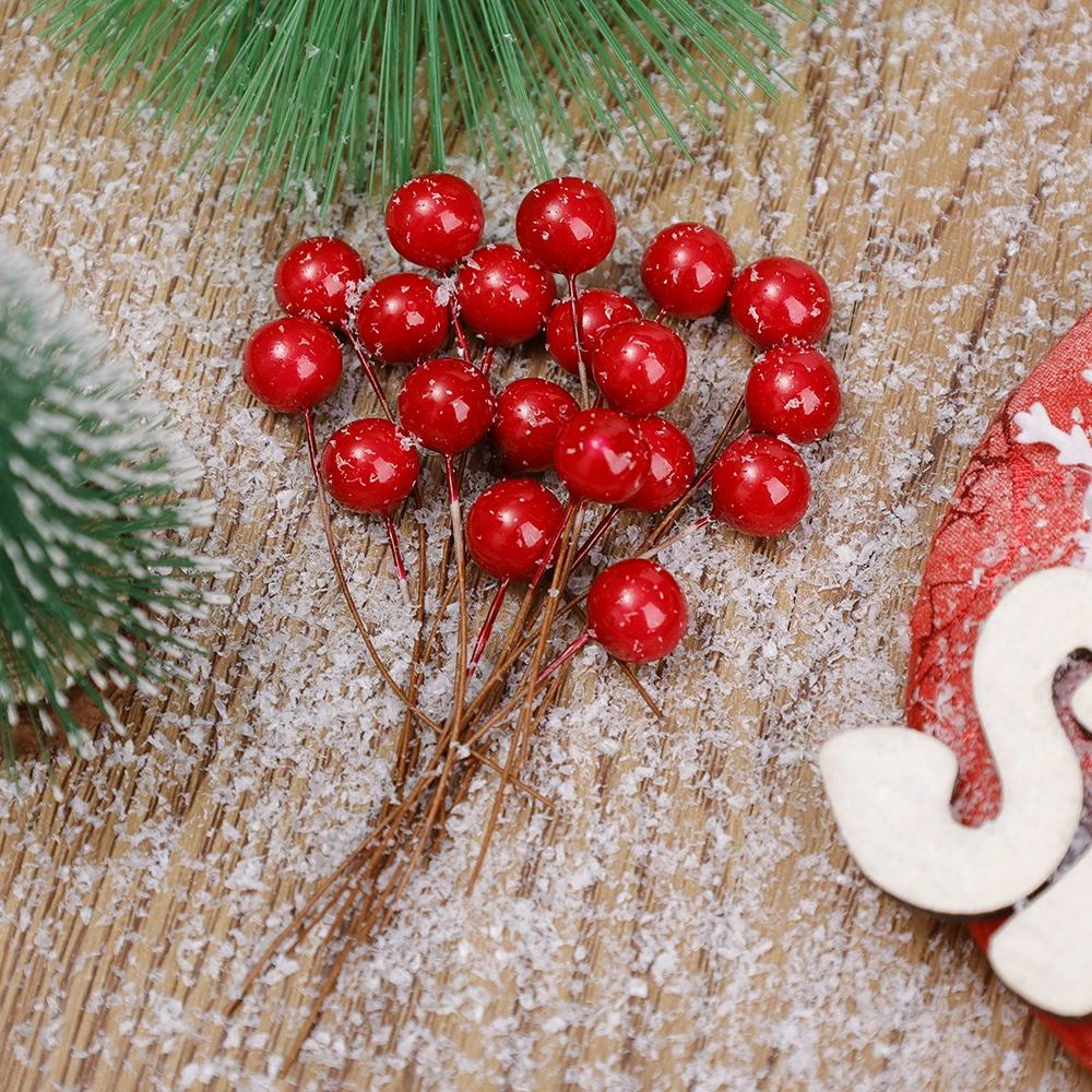 100/300Pcs Christmas Berry Red Artificial Flowers Pearl Stamens Foam Cherry Small Berries for Wedding Party DIY Home Decorations