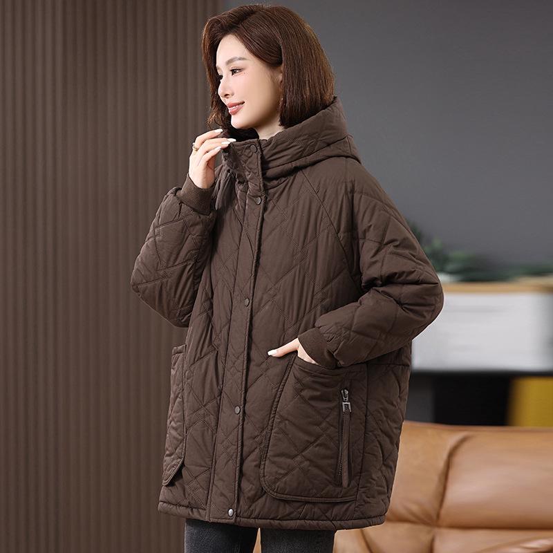 Mid-Length Retro Casual Plus Size Women's Hooded Cotton Jacket - Winter 2024